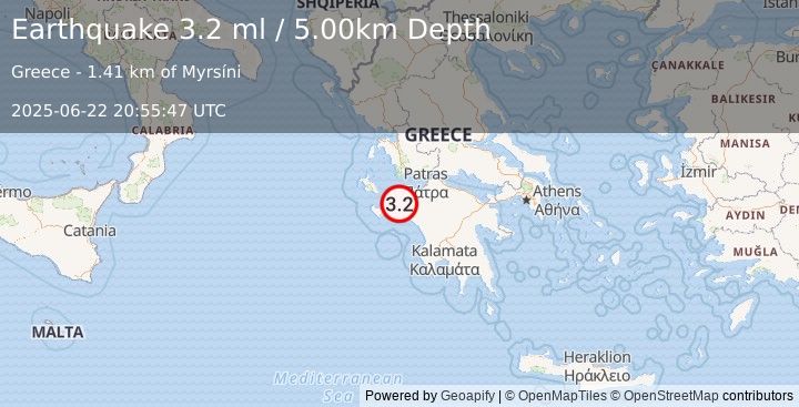 Earthquake SOUTHERN GREECE (3.1 ml) (2025-06-22 20:55:46 UTC)