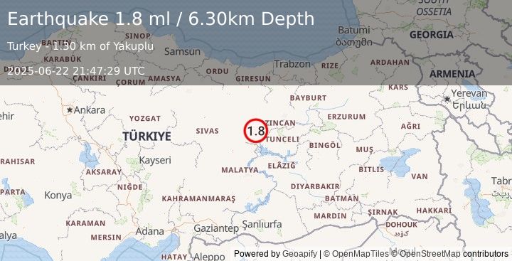 Earthquake EASTERN TURKEY (1.8 ml) (2025-06-22 21:47:29 UTC)