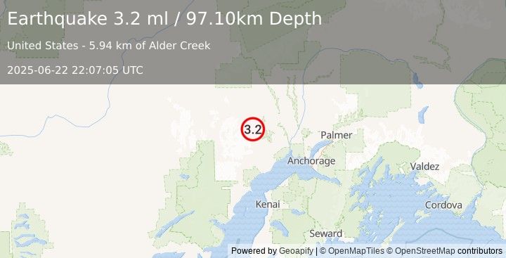 Earthquake SOUTHERN ALASKA (3.2 ml) (2025-06-22 22:07:05 UTC)