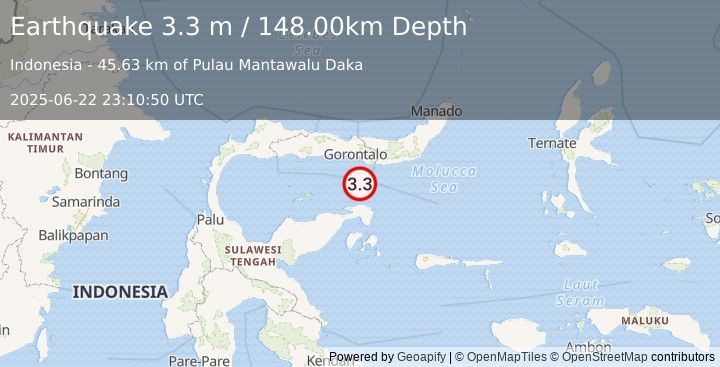 Earthquake SULAWESI, INDONESIA (3.3 m) (2025-06-22 23:10:50 UTC)