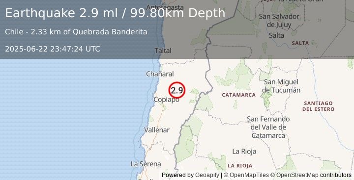 Earthquake ATACAMA, CHILE (2.9 ml) (2025-06-22 23:47:24 UTC)