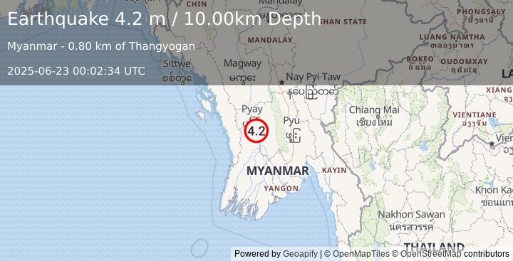 Earthquake MYANMAR (4.2 m) (2025-06-23 00:02:34 UTC)