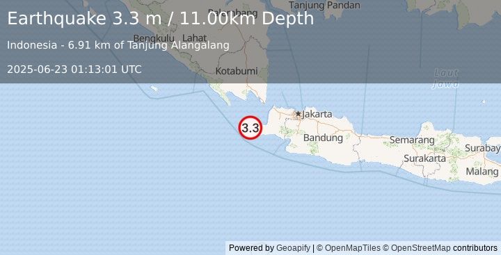 Earthquake SUNDA STRAIT, INDONESIA (3.3 m) (2025-06-23 01:13:01 UTC)