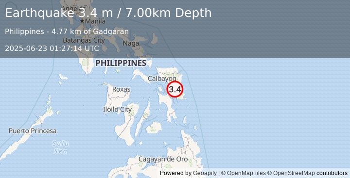 Earthquake SAMAR, PHILIPPINES (3.4 m) (2025-06-23 01:27:14 UTC)