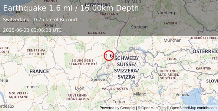 Earthquake SWITZERLAND (1.6 ml) (2025-06-23 03:06:08 UTC)