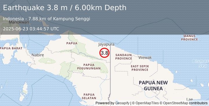 Earthquake PAPUA, INDONESIA (3.8 m) (2025-06-23 03:44:57 UTC)