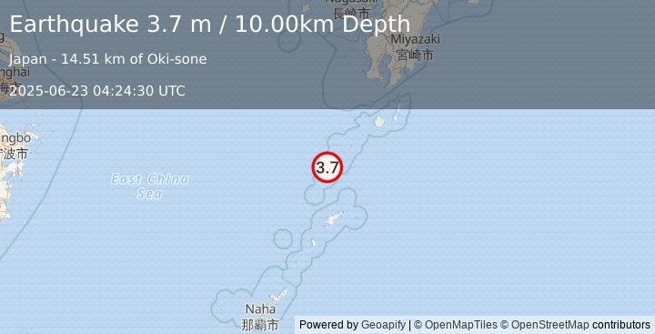 Earthquake RYUKYU ISLANDS, JAPAN (3.7 m) (2025-06-23 04:24:25 UTC)