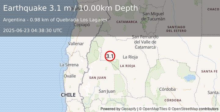 Earthquake LA RIOJA, ARGENTINA (3.1 m) (2025-06-23 04:38:30 UTC)