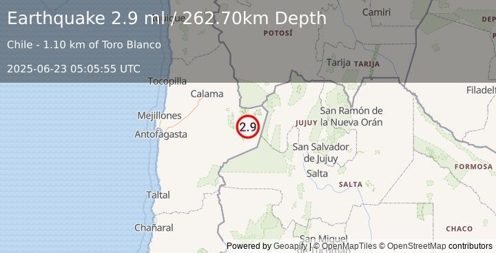 Earthquake ANTOFAGASTA, CHILE (2.9 ml) (2025-06-23 05:05:55 UTC)