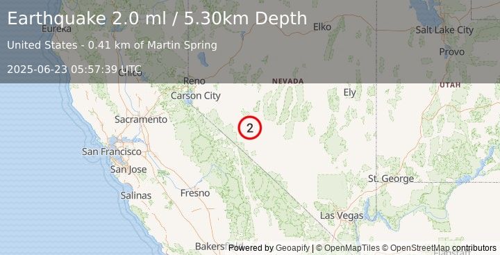 Earthquake NEVADA (2.0 ml) (2025-06-23 05:57:39 UTC)