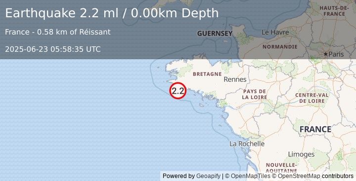 Earthquake FRANCE (2.2 ml) (2025-06-23 05:58:35 UTC)