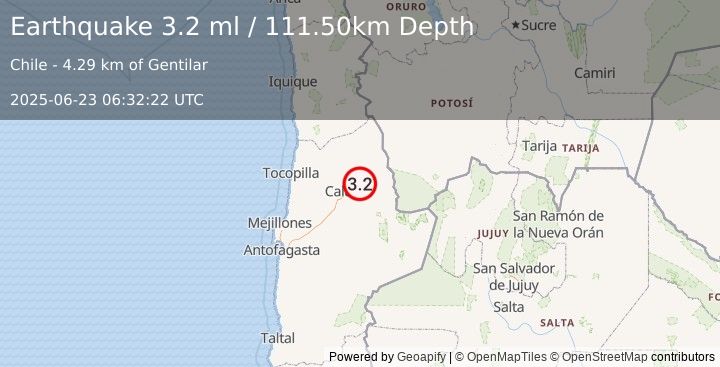 Earthquake ANTOFAGASTA, CHILE (3.2 ml) (2025-06-23 06:32:22 UTC)