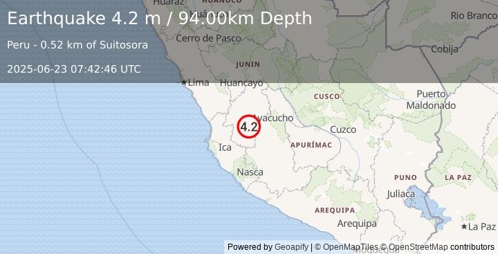 Earthquake CENTRAL PERU (4.2 m) (2025-06-23 07:42:46 UTC)