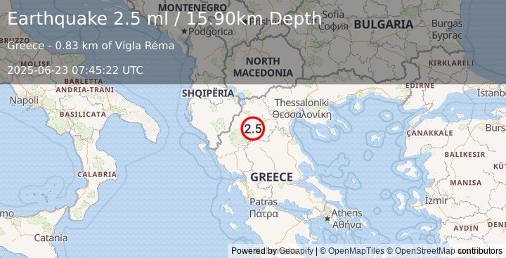 Earthquake GREECE (2.5 ml) (2025-06-23 07:45:22 UTC)