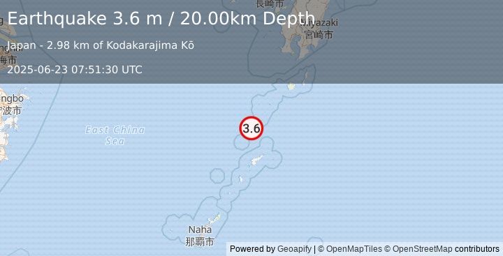 Earthquake RYUKYU ISLANDS, JAPAN (3.6 m) (2025-06-23 07:51:30 UTC)