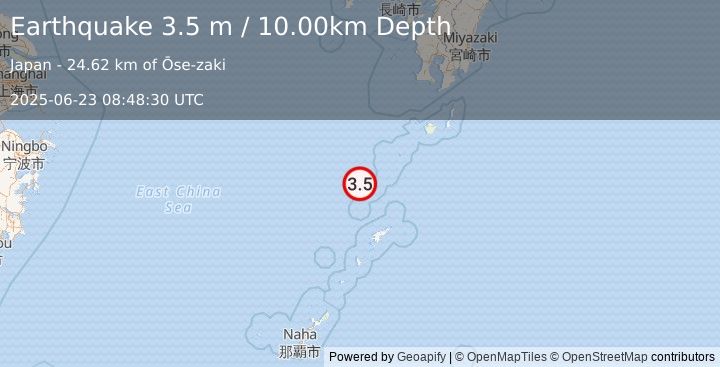 Earthquake RYUKYU ISLANDS, JAPAN (3.5 m) (2025-06-23 08:48:30 UTC)
