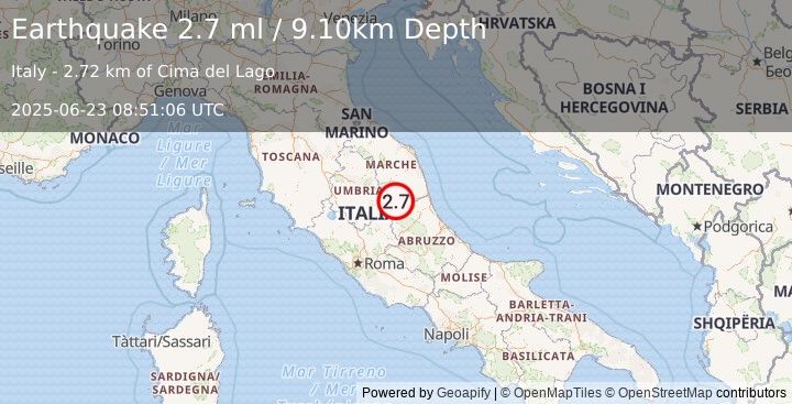 Earthquake CENTRAL ITALY (2.7 ml) (2025-06-23 08:51:06 UTC)