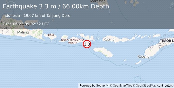 Earthquake SUMBAWA REGION, INDONESIA (3.3 m) (2025-06-23 09:02:52 UTC)