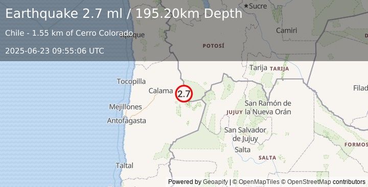 Earthquake ANTOFAGASTA, CHILE (2.7 ml) (2025-06-23 09:55:06 UTC)