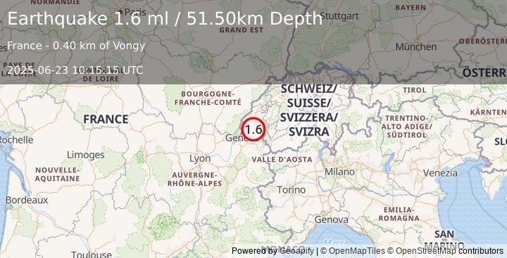Earthquake FRANCE (1.6 ml) (2025-06-23 10:15:15 UTC)