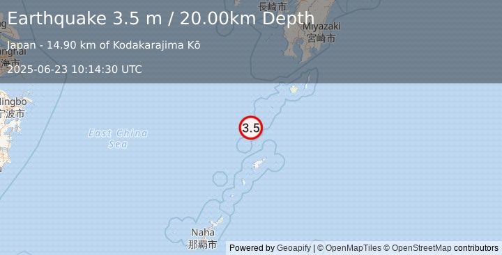 Earthquake RYUKYU ISLANDS, JAPAN (3.5 m) (2025-06-23 10:14:30 UTC)