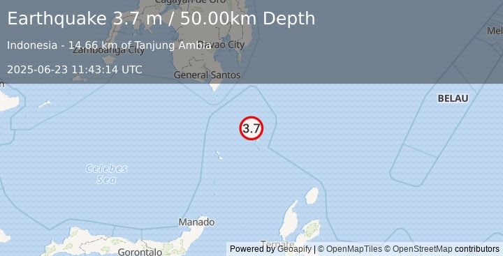 Earthquake KEPULAUAN TALAUD, INDONESIA (3.7 m) (2025-06-23 11:43:14 UTC)