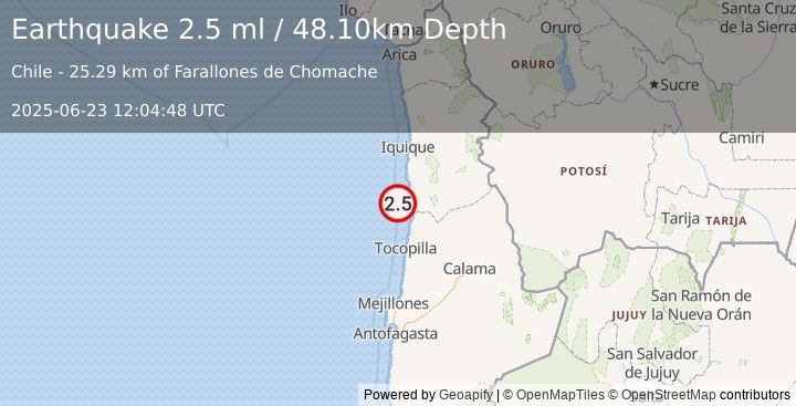 Earthquake OFFSHORE ANTOFAGASTA, CHILE (2.5 ml) (2025-06-23 12:04:48 UTC)
