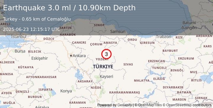 Earthquake CENTRAL TURKEY (3.0 ml) (2025-06-23 12:15:17 UTC)