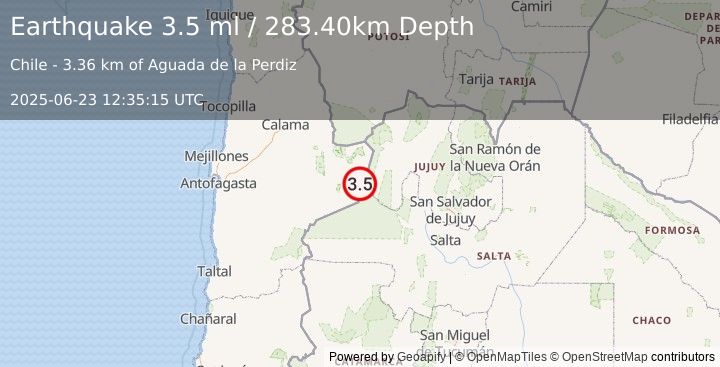 Earthquake ANTOFAGASTA, CHILE (3.5 ml) (2025-06-23 12:35:15 UTC)