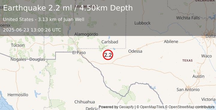 Earthquake WESTERN TEXAS (2.1 ml) (2025-06-23 13:00:27 UTC)