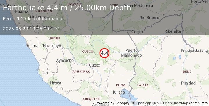 Earthquake CENTRAL PERU (4.4 m) (2025-06-23 13:06:00 UTC)