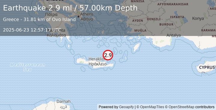 Earthquake CRETE, GREECE (2.9 ml) (2025-06-23 12:57:17 UTC)
