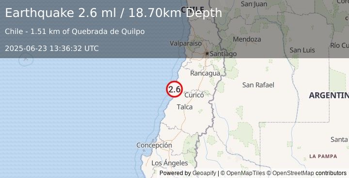 Earthquake OFFSHORE MAULE, CHILE (2.6 ml) (2025-06-23 13:36:32 UTC)