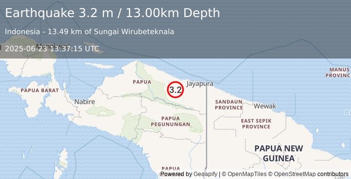 Earthquake NEAR N COAST OF PAPUA, INDONESIA (3.2 m) (2025-06-23 13:37:15 UTC)