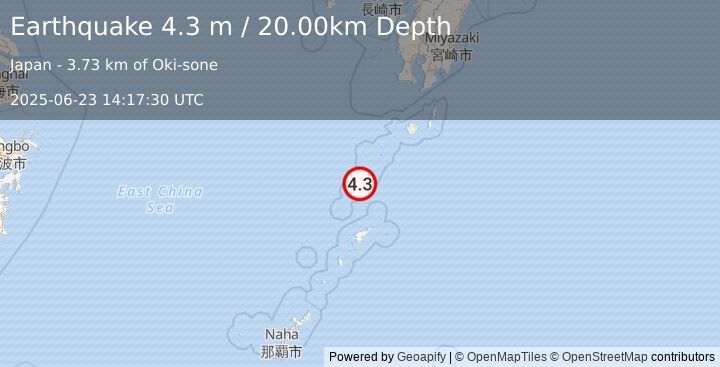 Earthquake RYUKYU ISLANDS, JAPAN (4.3 m) (2025-06-23 14:17:30 UTC)