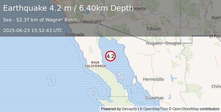 Earthquake GULF OF CALIFORNIA (4.2 m) (2025-06-23 15:52:43 UTC)