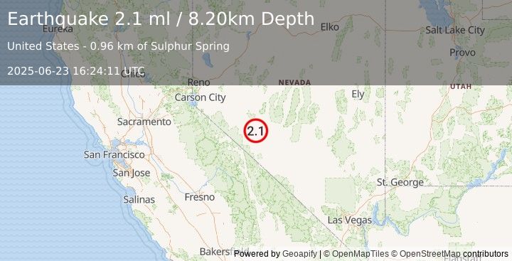 Earthquake NEVADA (2.1 ml) (2025-06-23 16:24:11 UTC)