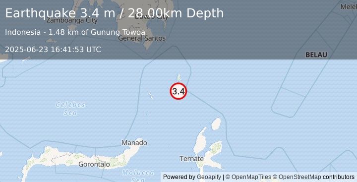 Earthquake KEPULAUAN TALAUD, INDONESIA (3.4 m) (2025-06-23 16:41:53 UTC)