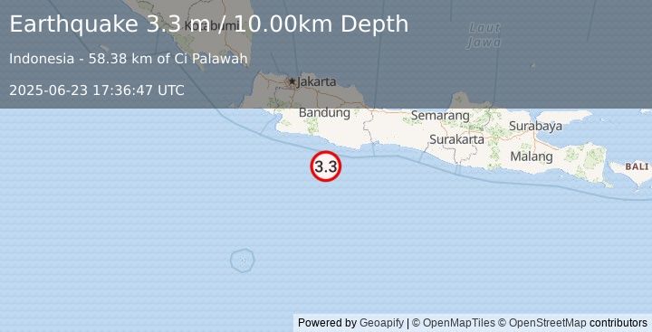 Earthquake JAVA, INDONESIA (3.3 m) (2025-06-23 17:36:47 UTC)