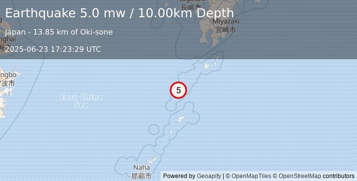 Earthquake RYUKYU ISLANDS, JAPAN (5.0 mw) (2025-06-23 17:23:29 UTC)
