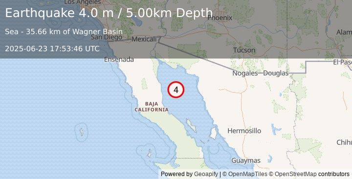 Earthquake GULF OF CALIFORNIA (4.0 m) (2025-06-23 17:53:46 UTC)