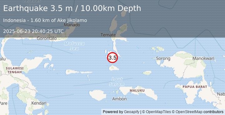 Earthquake HALMAHERA, INDONESIA (3.5 m) (2025-06-23 20:40:25 UTC)
