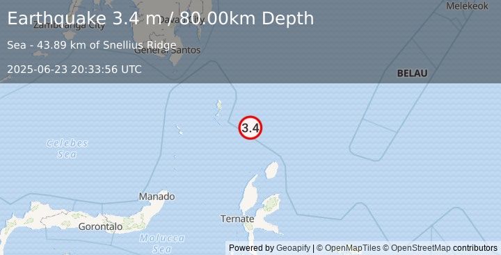 Earthquake KEPULAUAN TALAUD, INDONESIA (3.4 m) (2025-06-23 20:33:56 UTC)