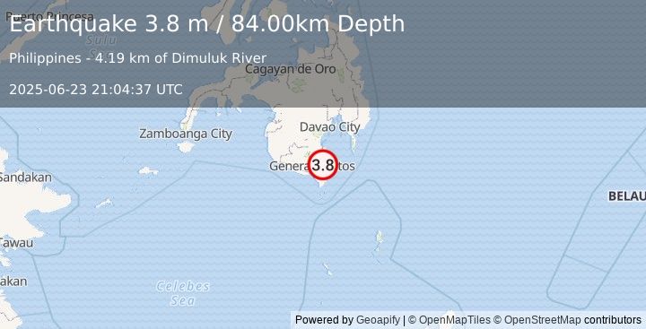 Earthquake MINDANAO, PHILIPPINES (3.8 m) (2025-06-23 21:04:37 UTC)