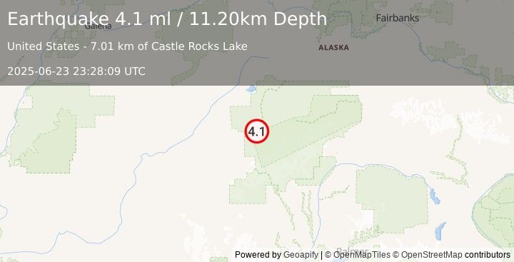 Earthquake CENTRAL ALASKA (4.1 ml) (2025-06-23 23:28:09 UTC)