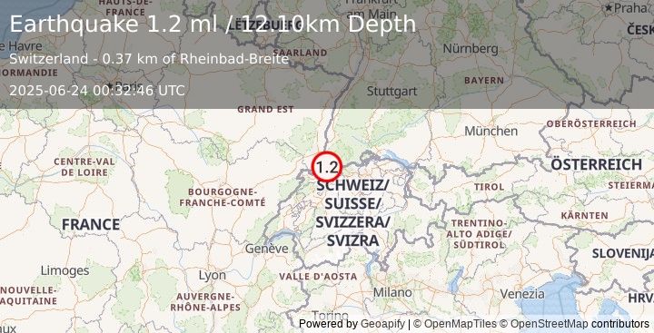 Earthquake SWITZERLAND (1.2 ml) (2025-06-24 00:32:46 UTC)