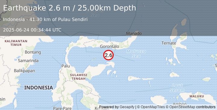 Earthquake SULAWESI, INDONESIA (2.6 m) (2025-06-24 00:34:44 UTC)