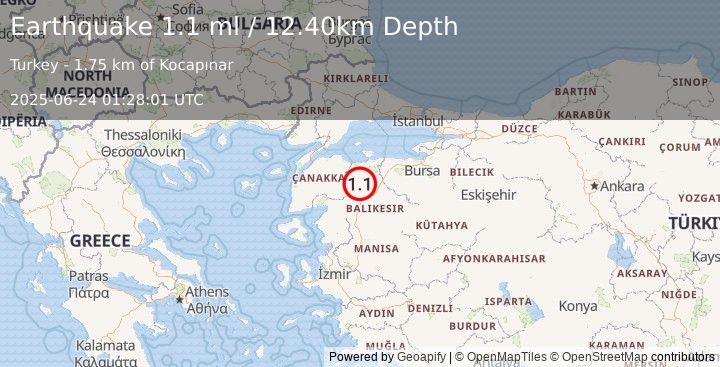 Earthquake WESTERN TURKEY (1.1 ml) (2025-06-24 01:28:01 UTC)