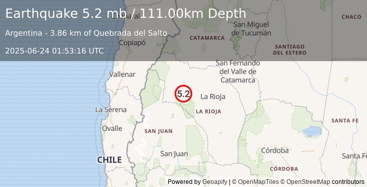 Earthquake LA RIOJA, ARGENTINA (4.8 mw) (2025-06-24 01:53:15 UTC)