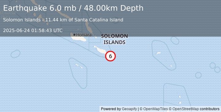 Earthquake SOLOMON ISLANDS (5.5 mw) (2025-06-24 01:58:41 UTC)